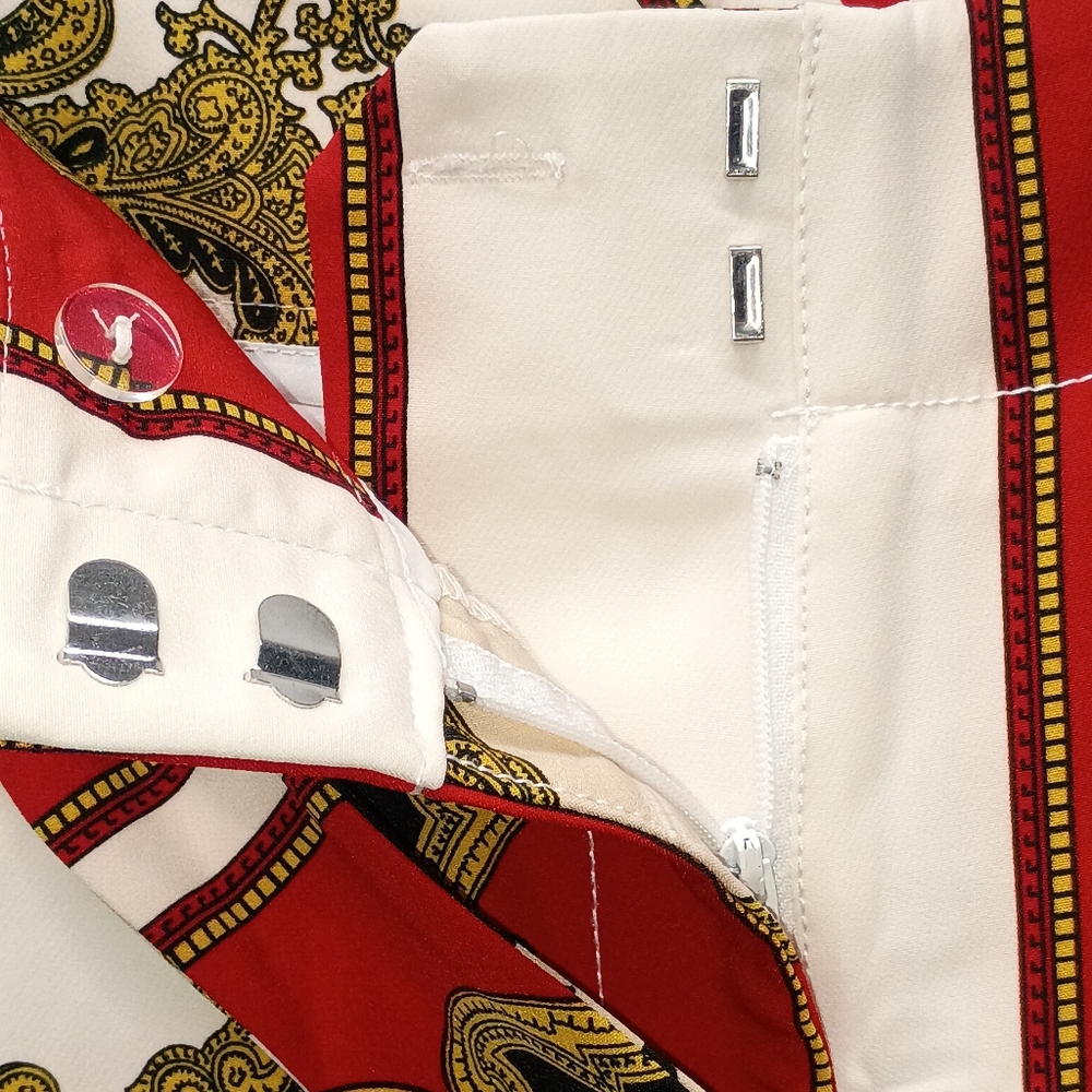 New York & Company Red and Gold Patterned Trousers - Picture 8 of 13